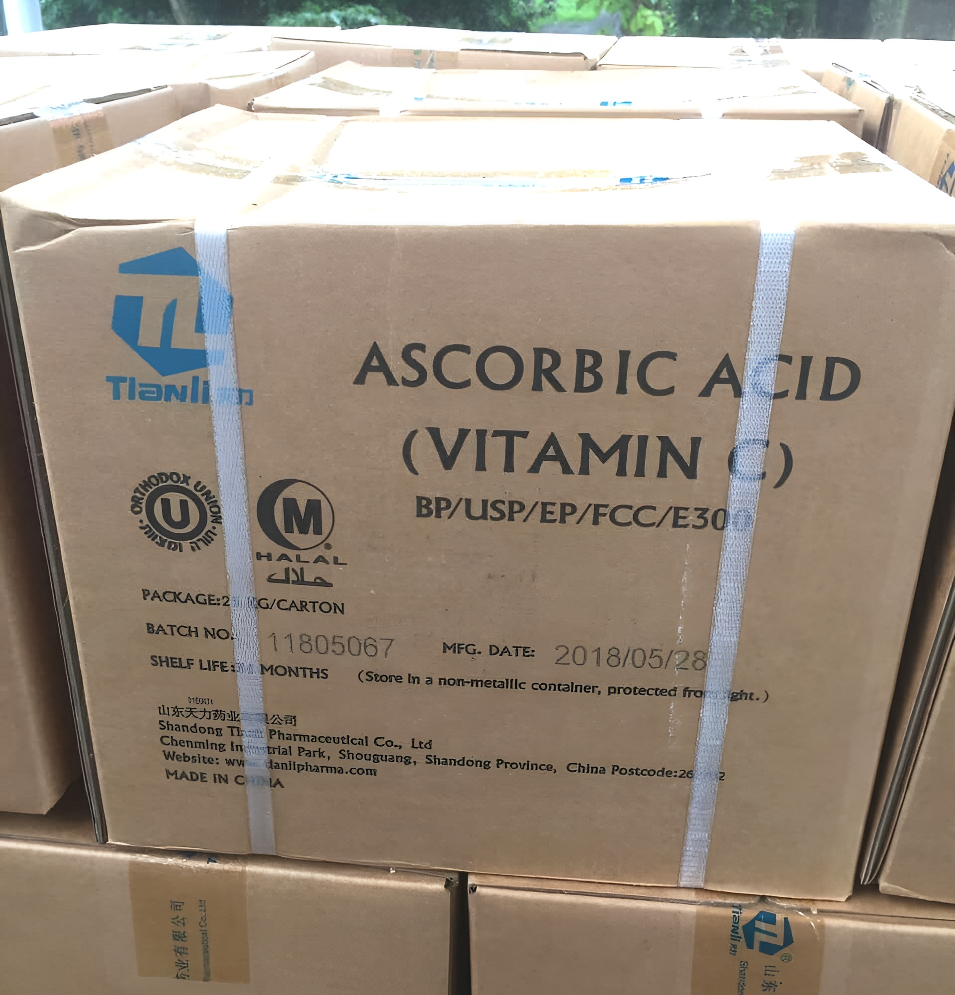 Ascorbic Acid (C6H8O6), 25kg/Thùng